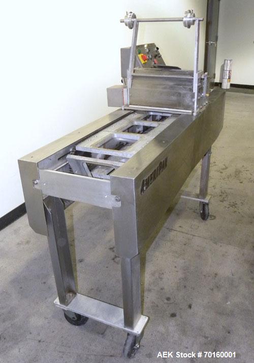Used Ameripak Filled Tray Sealer, Model 145. Capable of speeds up to 30 trays per minute depending on tray size, material, and feeding capaility. Single parent roll, 3’’ I.D. core, maximum roll capac...