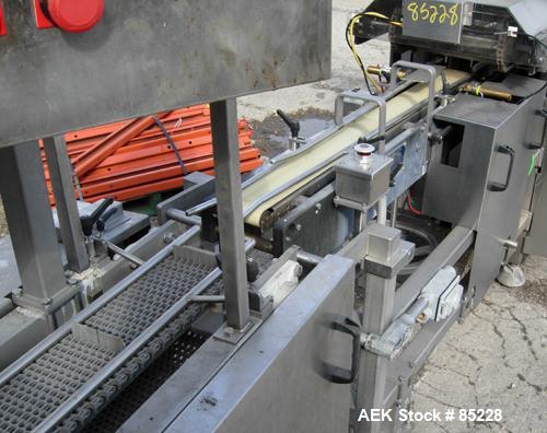 Used FEMC Inline Tray Filler/Lidder Line Consisting Of: (1) 6" wide x 80" long plastic belt infeed conveyor, model 1253-114, serial #7301, driven by an approximate 1/4 HP gearmotor. (1) Air operated ...
