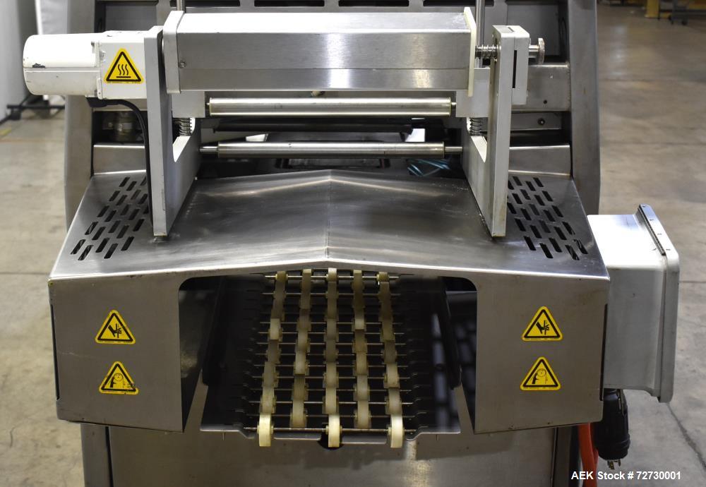 Used Ross Model IN650 Inline Tray Sealer. Capable of speeds up to 14 (map application), up to 16 (heat seal only). Max Tray Depth: 120 mm. Max # of Ups: 5. Servo tray transport & film system. Control...