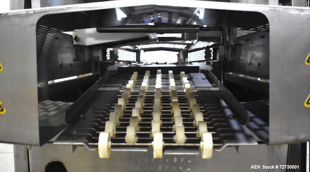Used Ross Model IN650 Inline Tray Sealer. Capable of speeds up to 14 (map application), up to 16 (heat seal only). Max Tray Depth: 120 mm. Max # of Ups: 5. Servo tray transport & film system. Control...