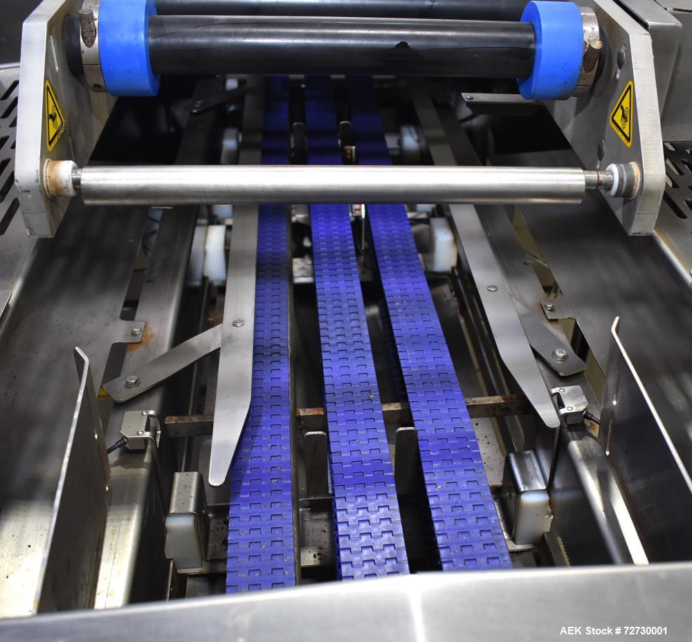 Used Ross Model IN650 Inline Tray Sealer. Capable of speeds up to 14 (map application), up to 16 (heat seal only). Max Tray Depth: 120 mm. Max # of Ups: 5. Servo tray transport & film system. Control...