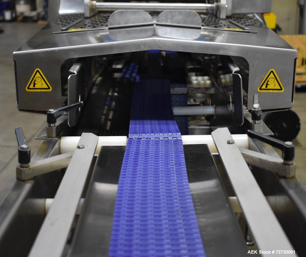 Used Ross Model IN650 Inline Tray Sealer. Capable of speeds up to 14 (map application), up to 16 (heat seal only). Max Tray Depth: 120 mm. Max # of Ups: 5. Servo tray transport & film system. Control...