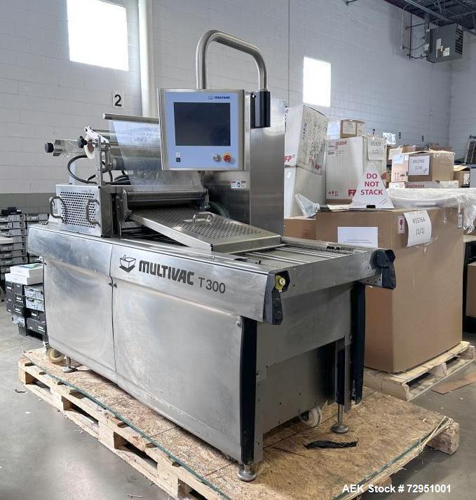 Used- Multivac Stainless Steel Automatic Food Tray Sealer, Model T-300. Capable of speeds from 12 - 30 packs per minute (6 -...
