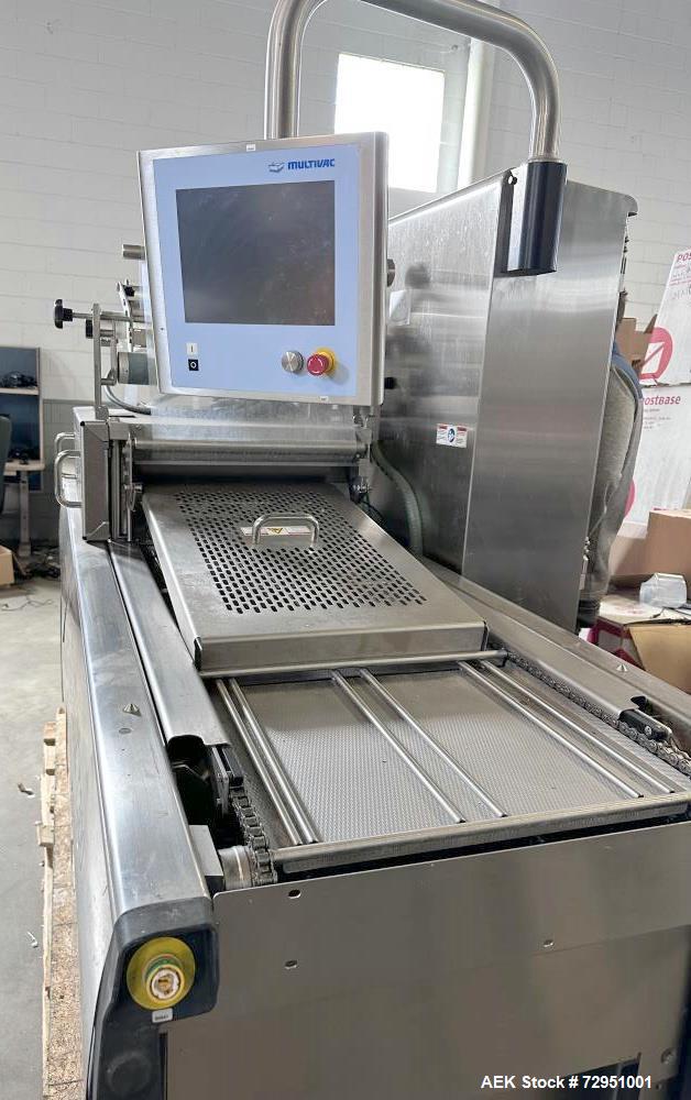 Used- Multivac Stainless Steel Automatic Food Tray Sealer, Model T-300. Capable of speeds from 12 - 30 packs per minute (6 -...