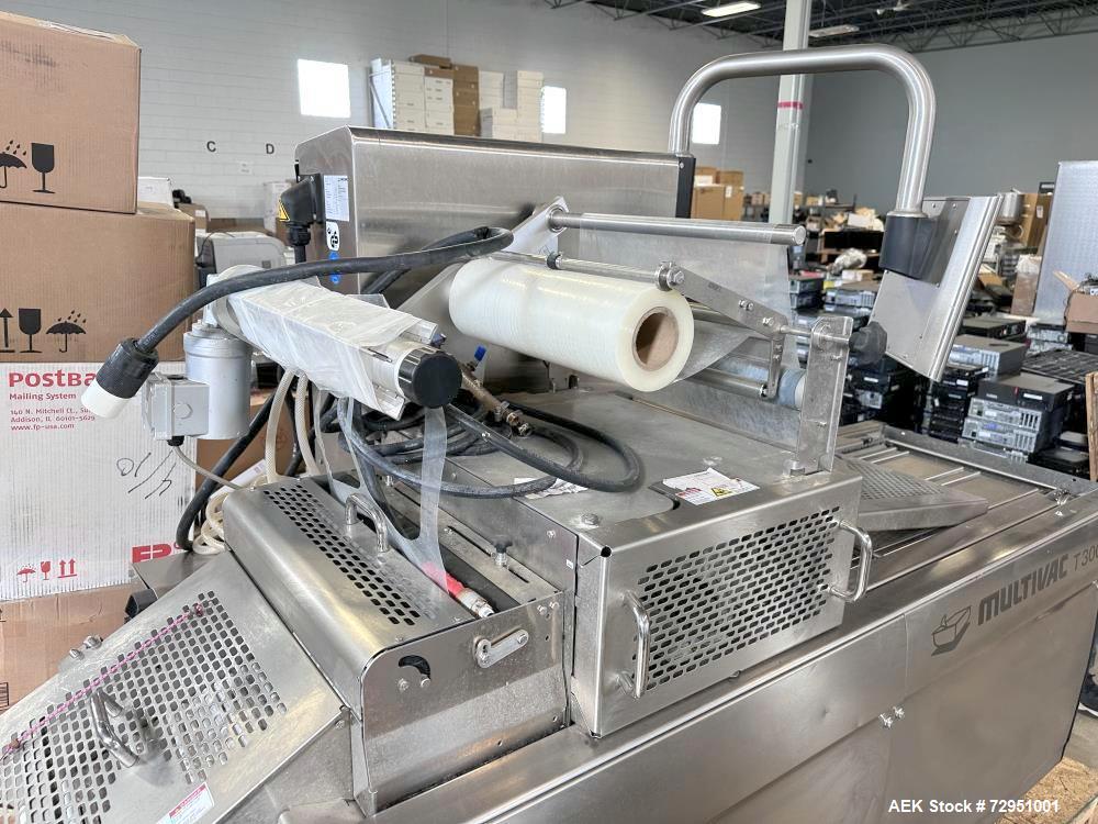 Used- Multivac Stainless Steel Automatic Food Tray Sealer, Model T-300. Capable of speeds from 12 - 30 packs per minute (6 -...