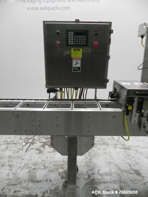 Used Oliver Model 2108 9999 0.11 Trayveyor Tray Film Sealer. Continuous motion machine can perform at up to 500" per minute using clear or Print Registered. Has a tray size range: Width up to 8.5", c...