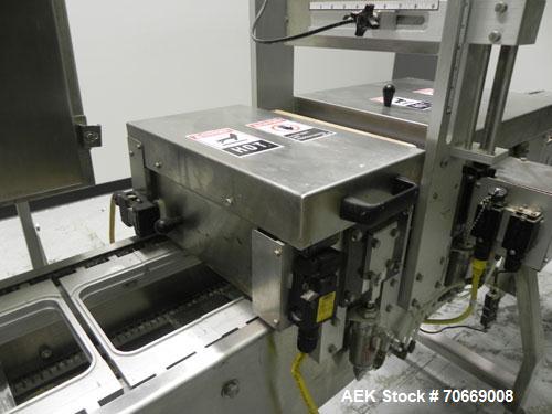 Used Oliver Model 2108 9999 0.11 Trayveyor Tray Film Sealer. Continuous motion machine can perform at up to 500" per minute using clear or Print Registered. Has a tray size range: Width up to 8.5", c...