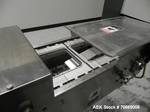 Used Oliver Model 2108 9999 0.11 Trayveyor Tray Film Sealer. Continuous motion machine can perform at up to 500" per minute using clear or Print Registered. Has a tray size range: Width up to 8.5", c...