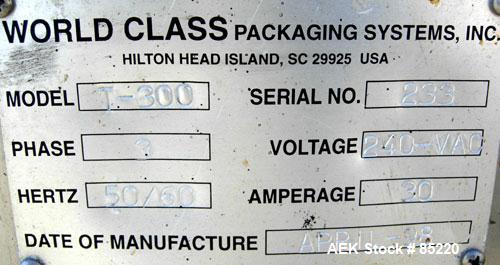 Used World Class Packaging Systems Rotary Sealer Tray, Model T-300. 5 up map sealer unit last running 5.5" wide x 6.5" long gas flush heat sealable trays. Busch vacuum pump, Omron PLC C200HS controll...
