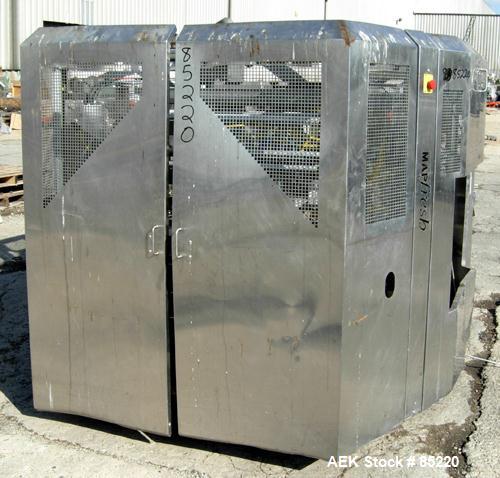Used World Class Packaging Systems Rotary Sealer Tray, Model T-300. 5 up map sealer unit last running 5.5" wide x 6.5" long gas flush heat sealable trays. Busch vacuum pump, Omron PLC C200HS controll...
