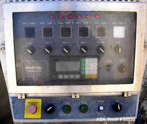 Used World Class Packaging Systems Rotary Sealer Tray, Model T-300. 5 up map sealer unit last running 5.5" wide x 6.5" long gas flush heat sealable trays. Busch vacuum pump, Omron PLC C200HS controll...