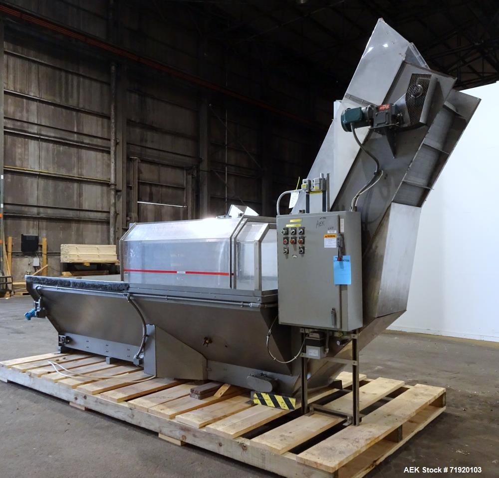 Used Bulk Bottle Incline Belt Conveyor With Bottom Feed Hopper