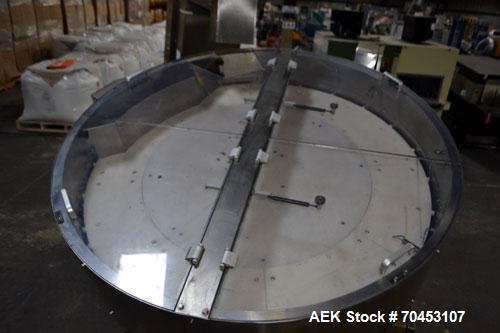 Used Ozaf AC/1500 Bottle Unscrambler, capacity approximately 170-180 units per minute. Includes an OZAF integrated elevator model E/10AG. SELLING PRICE AS IS, WHERE IS, SANFORD, NC.