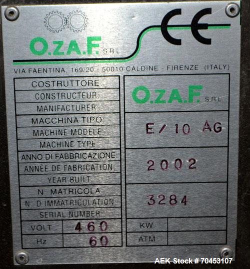 Used Ozaf AC/1500 Bottle Unscrambler, capacity approximately 170-180 units per minute. Includes an OZAF integrated elevator model E/10AG. SELLING PRICE AS IS, WHERE IS, SANFORD, NC.
