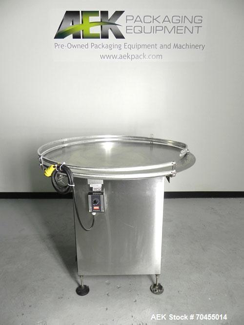 Used Inline Filling Systems 36" Diameter Stainless Steel Accumulation Table. Dayton variable DC speed drive controller. 1/60/110V.