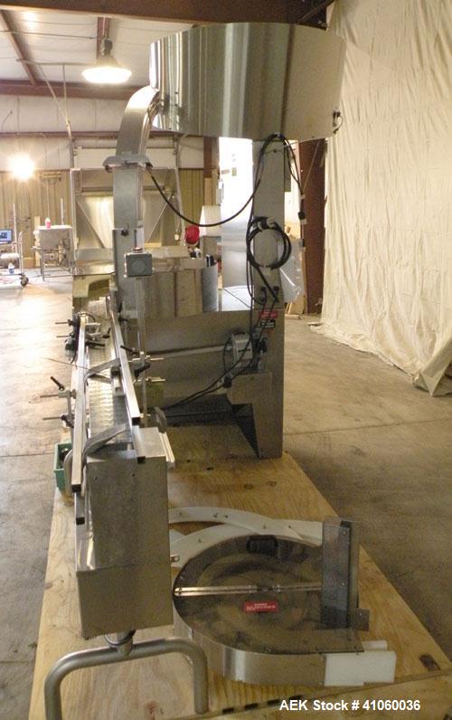 Used Kalish Kalisort-200 Bottle Orienter, Model 7430. Approximately 200 bottles per minute. Includes a starwheel, 4’’ wide x 74’’ long takeaway conveyor, and a stainless steel hopper, serial# 0012. I...