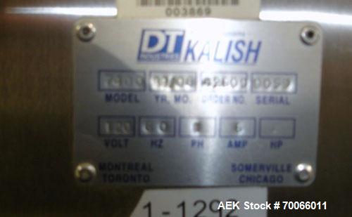 Used DT Kalish Kalisort 7400 bulk bottle unscrambler with DT Kalish model 999 inoized air cleaner bottle inverter and twin nozzle cleaning head, serial# 0001. (1) DT Kalish unscrambler, model 7400. I...