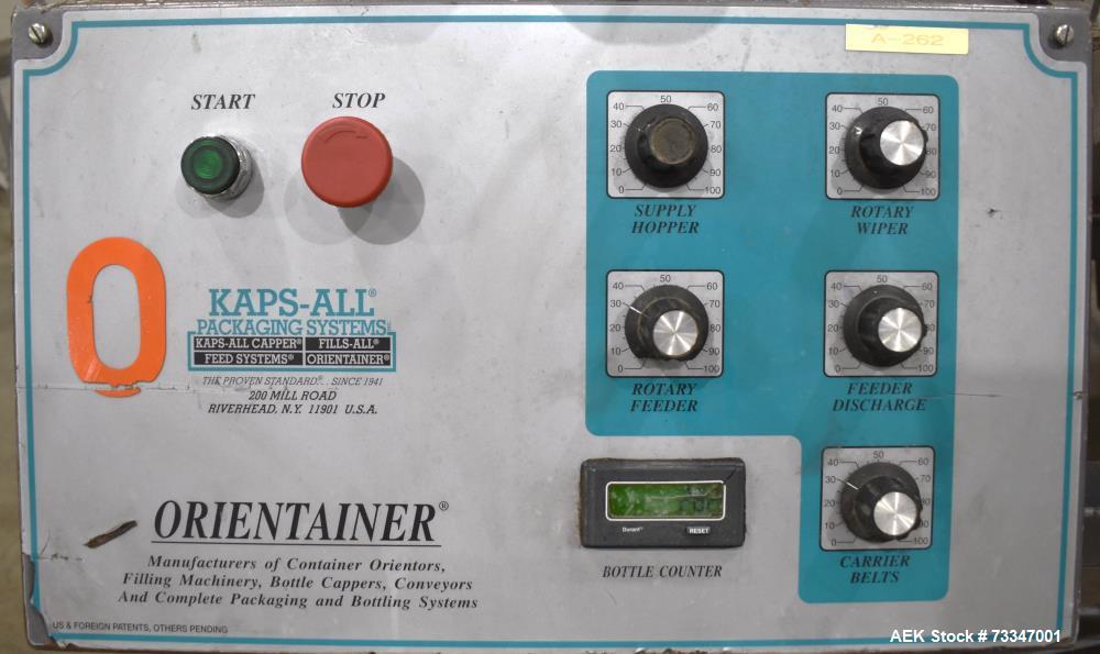 Used Kaps-All Model AU-6 Automatic Plastic Bottle Unscrambler – 300 CPM Capacity