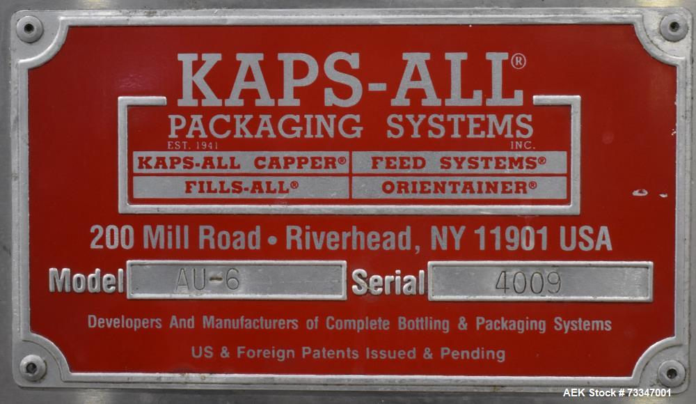 Used Kaps-All Model AU-6 Automatic Plastic Bottle Unscrambler – 300 CPM Capacity