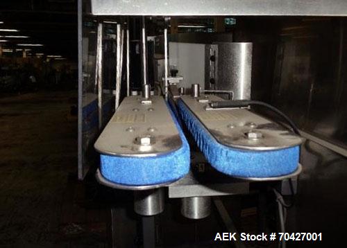 Used Kaps-All AU3 Bulk Bottle Unscrambler. Capable of speeds up to 150 bottles per minute. Bottle size range: (height) 1/2" to 6" (width) up to 3". Compact design. Has a 10 cu ft bottle hopper with a...