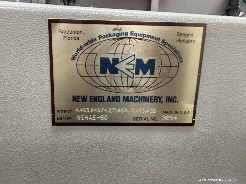 Used New England High Speed Bulk Bottle Unscrambler, Model NEHAE-60. Capable of speeds up to 400 containers per minute (depending on bottle size and configuration). Container size range: 5/8" to 6" (...