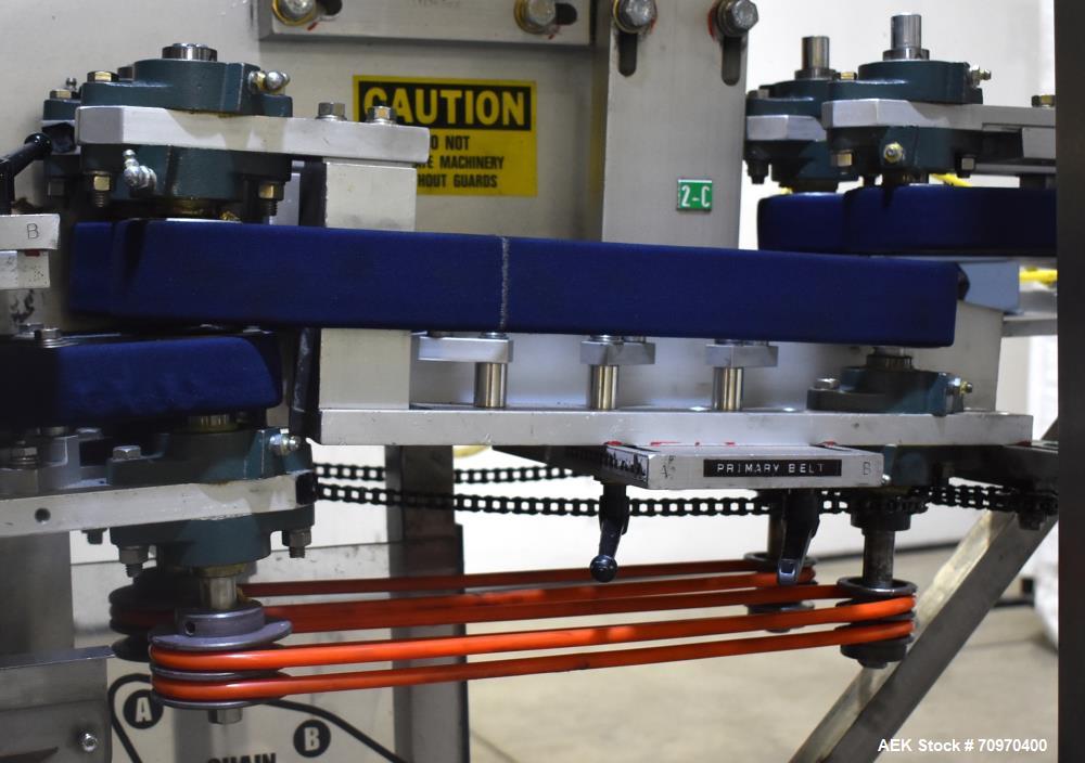 Used New England Machinery Model NEHCL-200AJ Bulk Bottle Unscrambler. Machine is capable of speeds up to 200 bottles per minute. Container size range: Diameter 5/8" - 3-1/2"; Height up to 10". Has in...