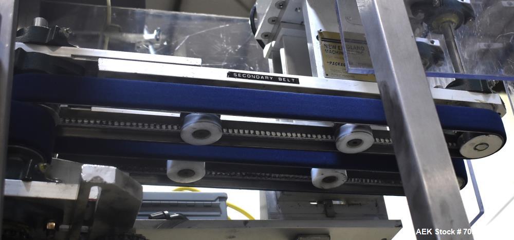 Used New England Machinery Model NEHCL-200AJ Bulk Bottle Unscrambler. Machine is capable of speeds up to 200 bottles per minute. Container size range: Diameter 5/8" - 3-1/2"; Height up to 10". Has in...