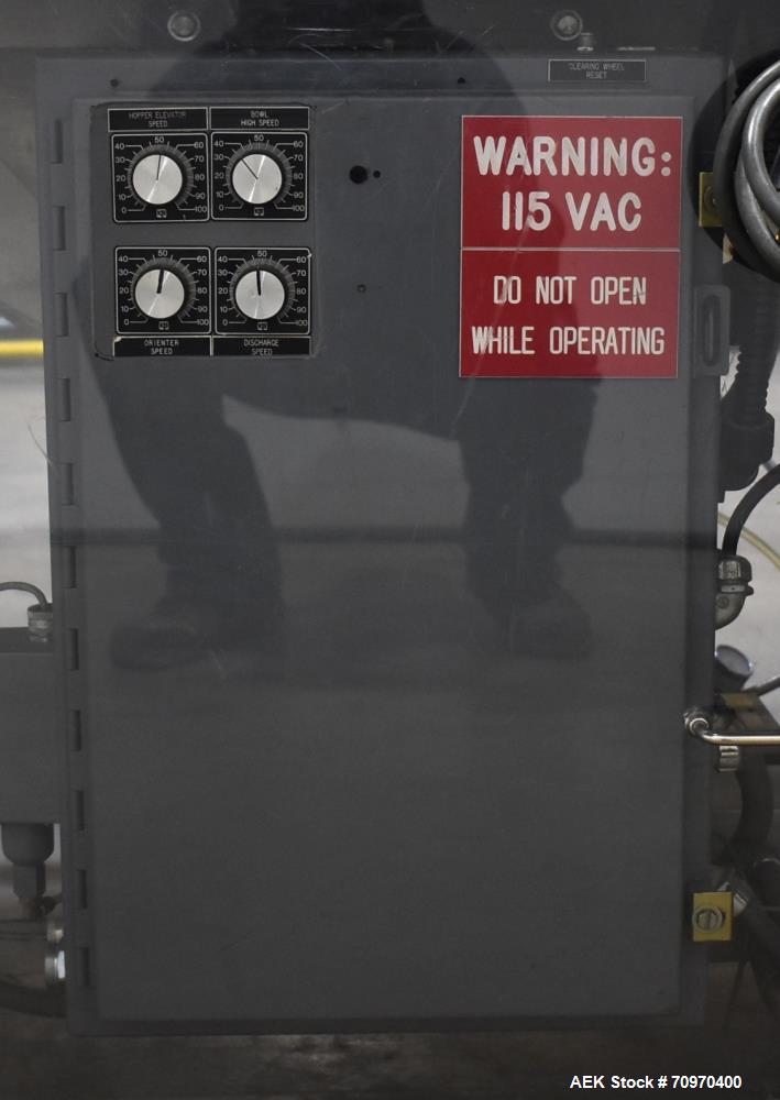 Used New England Machinery Model NEHCL-200AJ Bulk Bottle Unscrambler. Machine is capable of speeds up to 200 bottles per minute. Container size range: Diameter 5/8" - 3-1/2"; Height up to 10". Has in...