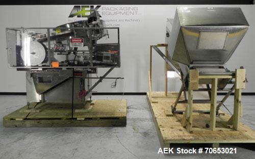 Used New England Model NEHCL-250AJ Bulk Bottle Unscrambler. Has integrated ionized air cleaner. Was last running 45 cc and 60 cc plastic pharmaceutical grade bottles. Includes New England model H/E-1...