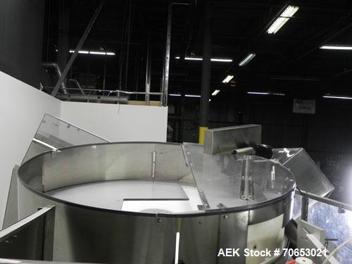 Used New England Model NEHCL-250AJ Bulk Bottle Unscrambler. Has integrated ionized air cleaner. Was last running 45 cc and 60 cc plastic pharmaceutical grade bottles. Includes New England model H/E-1...