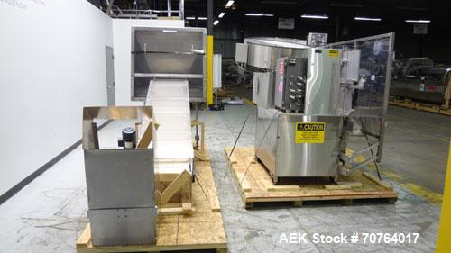 Used New England Machinery Model NEHCL-350 Bulk Bottle Unscrambler. Machine is capable of speeds up to 350 bottles per minute. Has a container size range of 5/8" to 3-1/2" (diameter) with heights up ...
