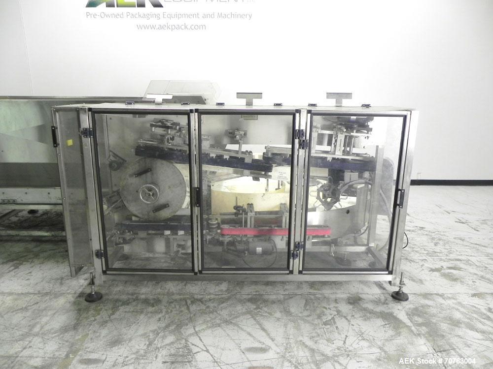 Used New England Model NEHHLP-72 Bottle Unscrambler. Has 72" (diameter) sorting bowl. Is currently set for 36 oz rectangular bottles. Includes New England 100-H/E Hopper. Low profile design and stain...