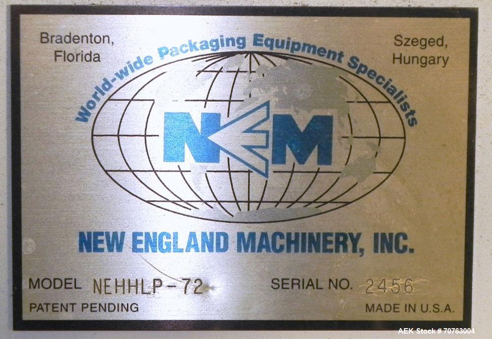 Used New England Model NEHHLP-72 Bottle Unscrambler. Has 72" (diameter) sorting bowl. Is currently set for 36 oz rectangular bottles. Includes New England 100-H/E Hopper. Low profile design and stain...