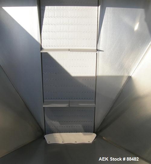 Used Omega Design Bottle Unscrambler, Model 2D1RPC8. 8 Station, Allen-Bradley SLC 5/03 PLC controls. Air cleaner, has Palace bottle elevator with 12" x 12" x 3" high cleats, approximate 72" discharge...