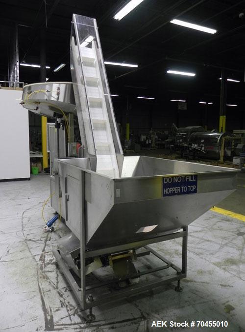 Used- Omega Design Corp Model 4D-RP2-12 Bulk Bottle Unscrambler. Capable of speeds over 200 bottles per minute. Set up with ...