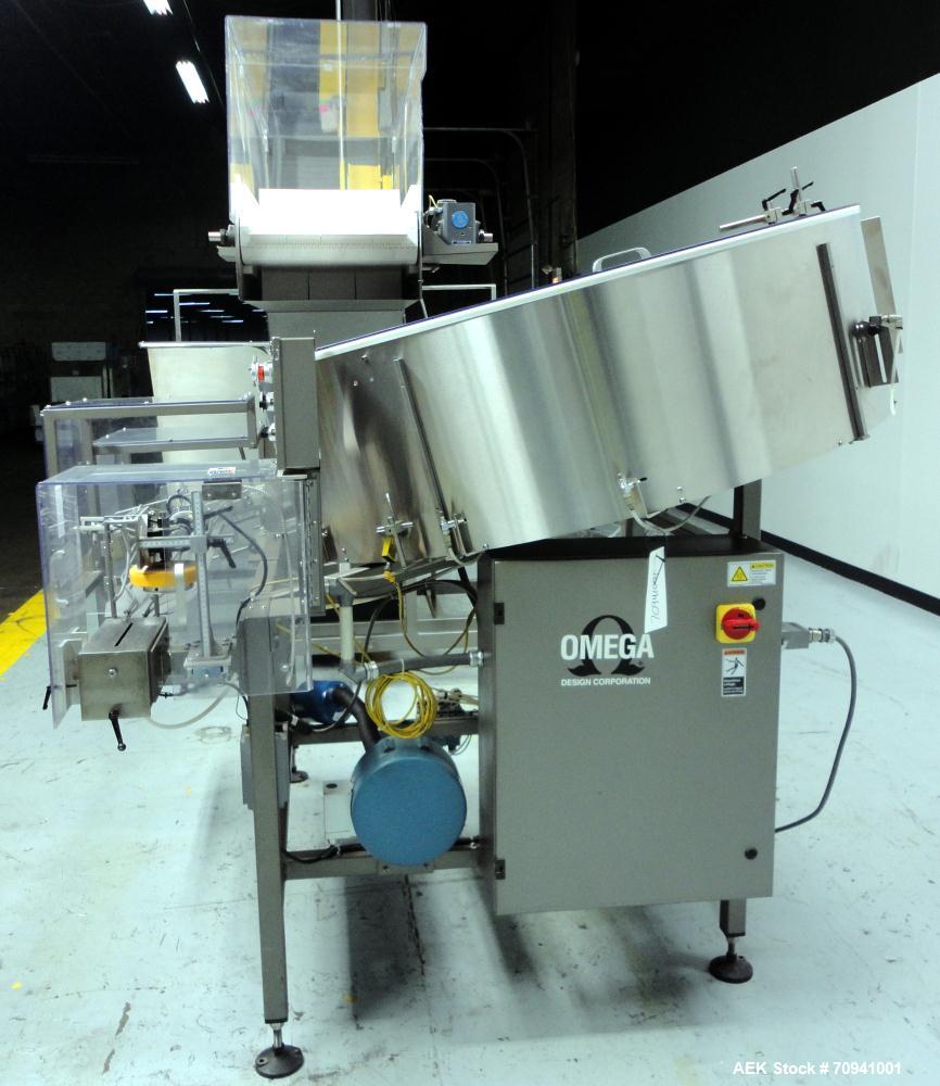 Used Omega Design Model 5D-ST Bulk Bottle Unscrambler with Hopper Elevator Mode