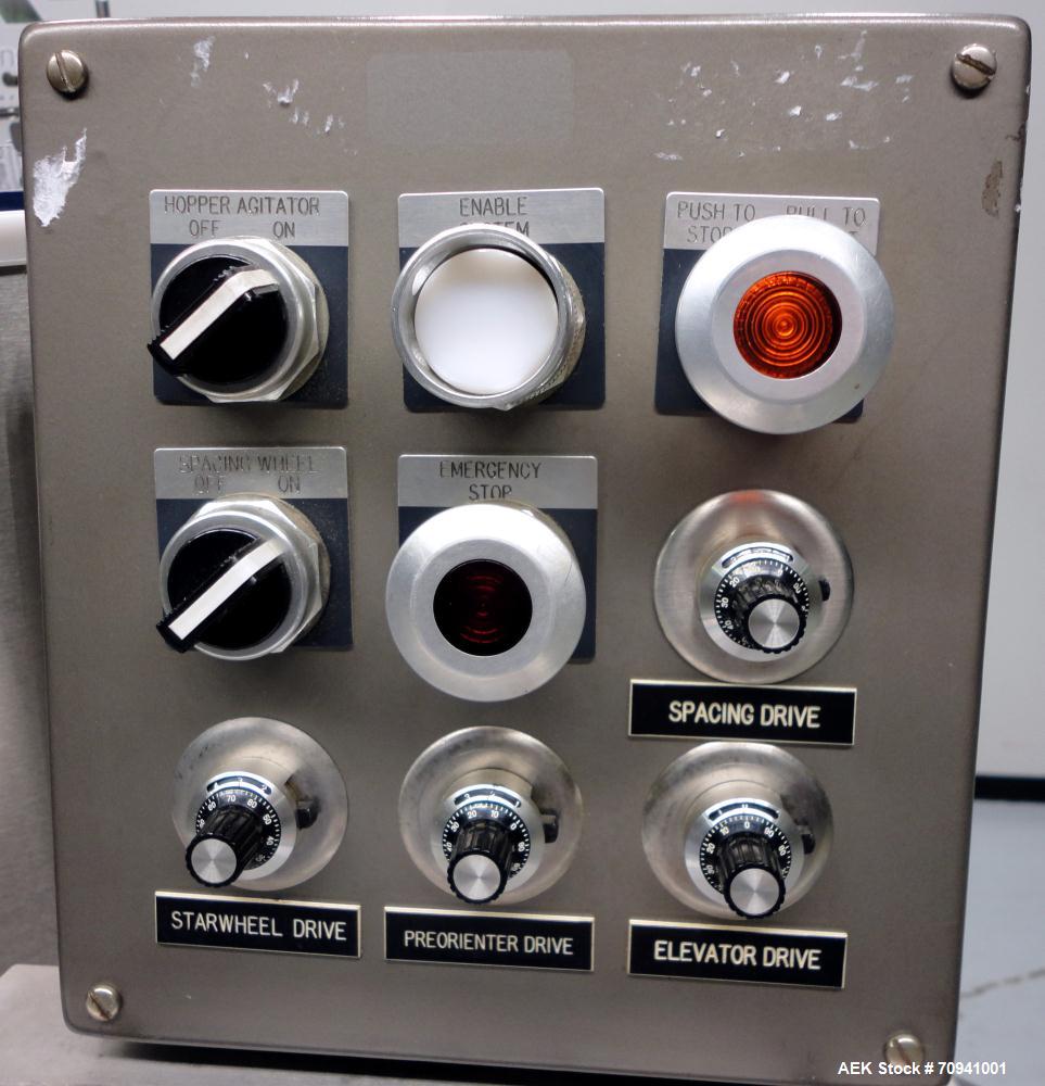 Used Omega Design Model 5D-ST Bulk Bottle Unscrambler with Hopper Elevator Mode