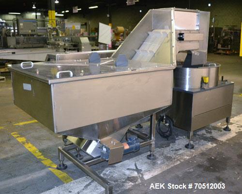 Used Pace Omniline Model M 300 Bulk Bottle Unscrambler with integrated elevator. Capable of speeds from 10 to 400 bottles per minute. Can handle bottles from 30cc to 1000cc with changeparts. Pharma-L...