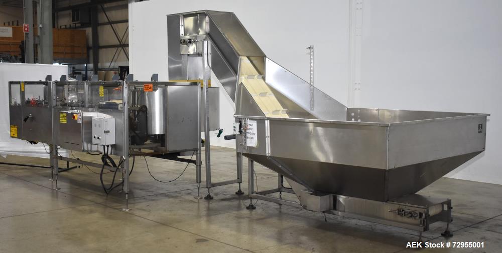 Used Pace Packaging Model M-600HK SSD Automatic High Speed Bulk Bottle Unscrambler. Capable of speeds up to 500 BPM. Bottle size range: 1.7 oz  - 2.5 Gallon or 50ml - 9.5L (with change parts). Last r...