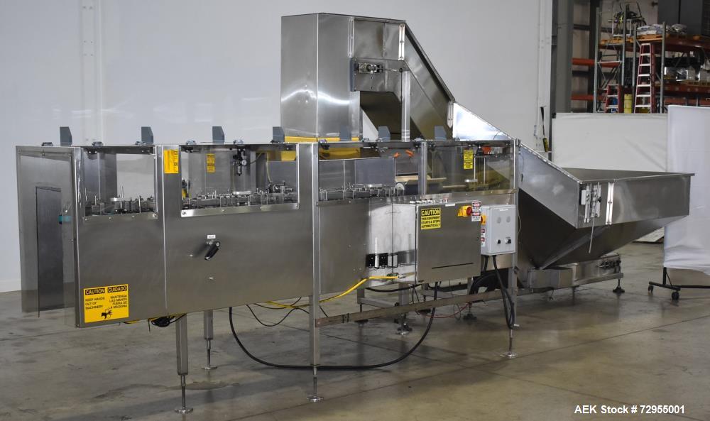 Used Pace Packaging Model M-600HK SSD Automatic High Speed Bulk Bottle Unscrambler. Capable of speeds up to 500 BPM. Bottle size range: 1.7 oz  - 2.5 Gallon or 50ml - 9.5L (with change parts). Last r...