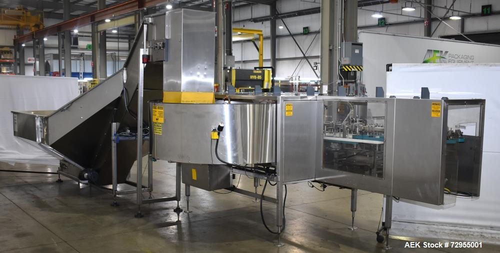 Used Pace Packaging Model M-600HK SSD Automatic High Speed Bulk Bottle Unscrambler. Capable of speeds up to 500 BPM. Bottle size range: 1.7 oz  - 2.5 Gallon or 50ml - 9.5L (with change parts). Last r...
