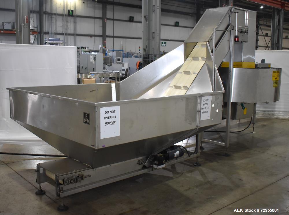 Used Pace Packaging Model M-600HK SSD Automatic High Speed Bulk Bottle Unscrambler. Capable of speeds up to 500 BPM. Bottle size range: 1.7 oz  - 2.5 Gallon or 50ml - 9.5L (with change parts). Last r...