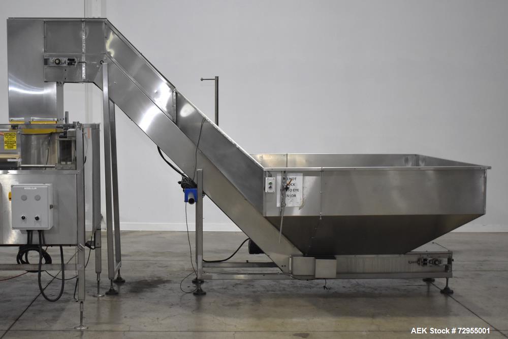 Used Pace Packaging Model M-600HK SSD Automatic High Speed Bulk Bottle Unscrambler. Capable of speeds up to 500 BPM. Bottle size range: 1.7 oz  - 2.5 Gallon or 50ml - 9.5L (with change parts). Last r...
