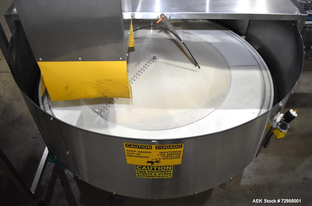 Used Pace Packaging Model M-600HK SSD Automatic High Speed Bulk Bottle Unscrambler. Capable of speeds up to 500 BPM. Bottle size range: 1.7 oz  - 2.5 Gallon or 50ml - 9.5L (with change parts). Last r...