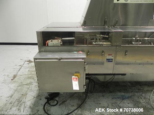 Used Pace Model M300 Pharmaceutical Bottle Unscrambler capable of speeds up to 250 containers per minute. Has bulk elevator and hopper, ionized air cleaner and all stainless steel construction. Conta...