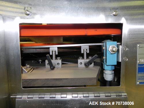 Used Pace Model M300 Pharmaceutical Bottle Unscrambler capable of speeds up to 250 containers per minute. Has bulk elevator and hopper, ionized air cleaner and all stainless steel construction. Conta...
