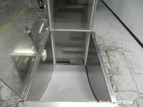 Used Pace Model M300 Pharmaceutical Bottle Unscrambler capable of speeds up to 250 containers per minute. Has bulk elevator and hopper, ionized air cleaner and all stainless steel construction. Conta...