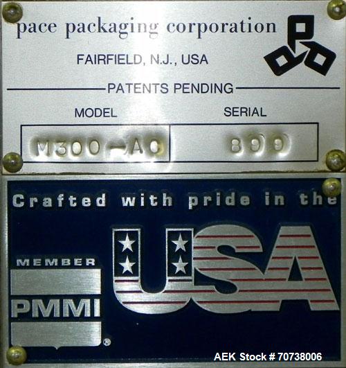 Used Pace Model M300 Pharmaceutical Bottle Unscrambler capable of speeds up to 250 containers per minute. Has bulk elevator and hopper, ionized air cleaner and all stainless steel construction. Conta...