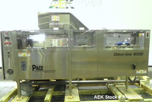Used Pace Packaging Corporation Model M350 Omni-Line Bottle Unscrambler. Machine is capable of speeds up to 250 bottles per minute. Bottle size range: 30 CC to 1000 CC. Machine is of stainless steel ...