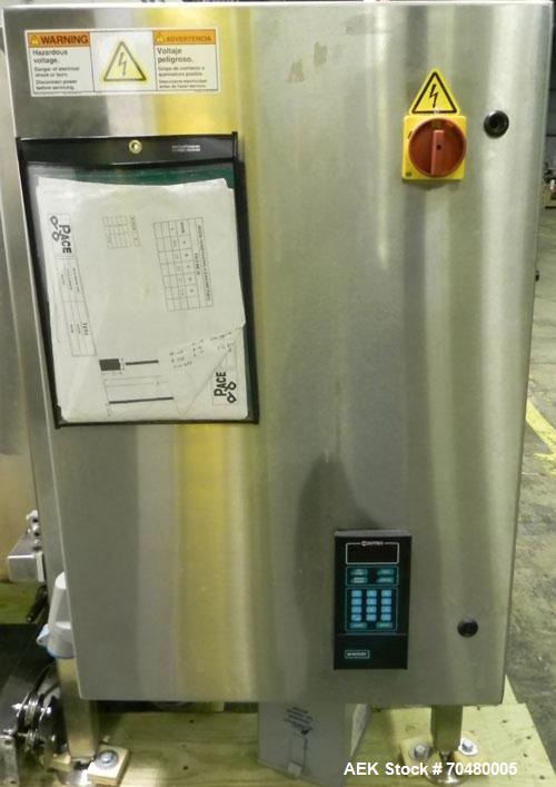 Used Pace Packaging Corporation Model M350 Omni-Line Bottle Unscrambler. Machine is capable of speeds up to 250 bottles per minute. Bottle size range: 30 CC to 1000 CC. Machine is of stainless steel ...